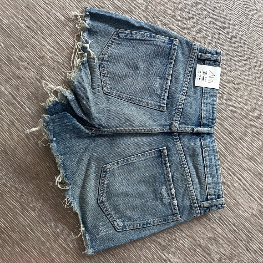 Zara TRF HIGH RISE Women's Blue Denim Shorts